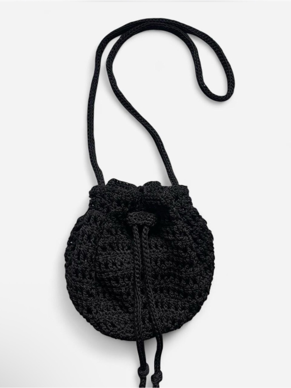 Vintage 90s Y2K Mudd Black Crochet Drawstring Bucket Crossbody Bag